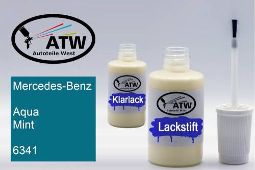 Mercedes-Benz, Aqua Mint, 6341: 20ml Lackstift + 20ml Klarlack - Set, von ATW Autoteile West.